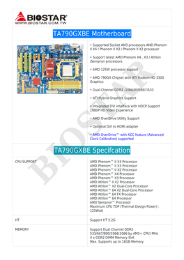 TA790GXBE Motherboard TA790GXBE Specifcation