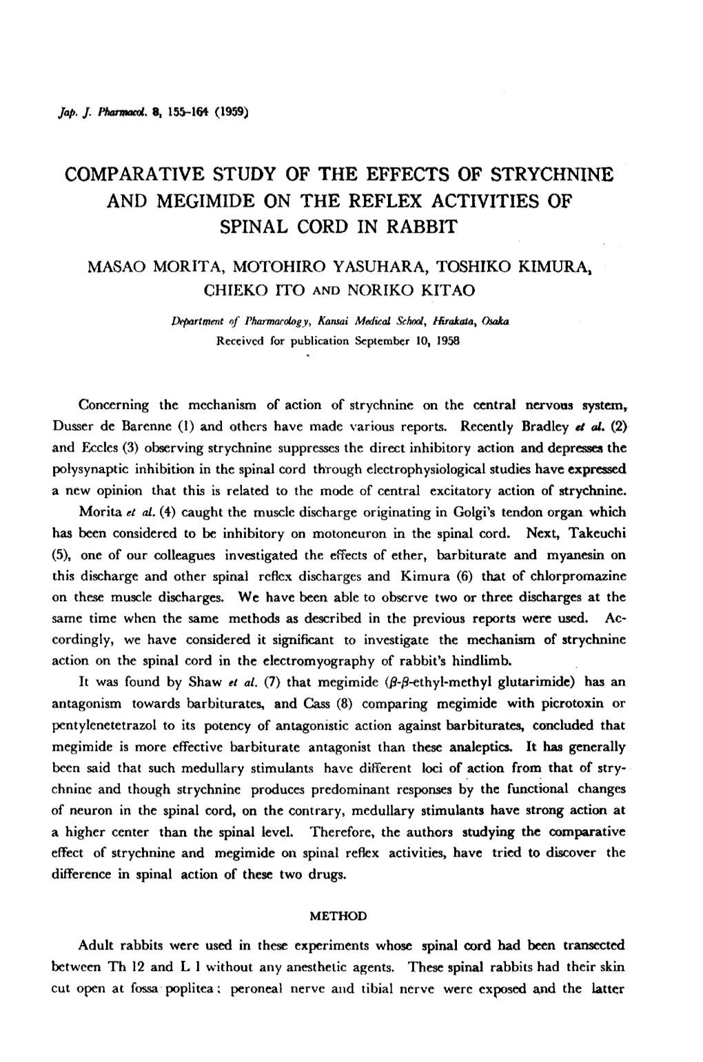 Comparative Study of the Effects of Strychnine and Megimide on the Reflex Activities of Spinal Cord in Rabbit