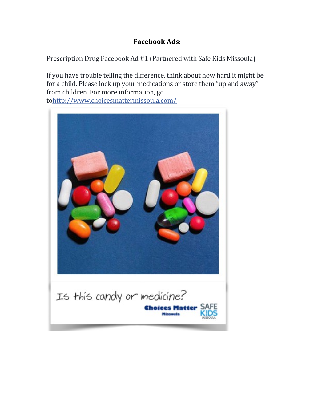 Prescription Drug Facebook Ad #1 (Partnered with Safe Kids Missoula)