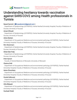 Understanding Hesitancy Towards Vaccination Against SARS-COV2 Among Health Professionals in Tunisia