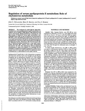 Regulation of Serum Apolipoprotein E Metabolism: Role of Chylomicron
