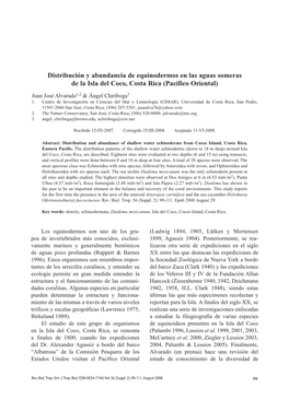 Distribución Y Abundancia De Equinodermos En Las Aguas Someras De La Isla Del Coco, Costa Rica (Pacífico Oriental)