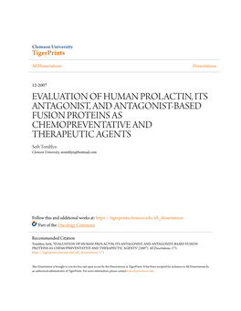 Evaluation of Human Prolactin, Its Antagonist