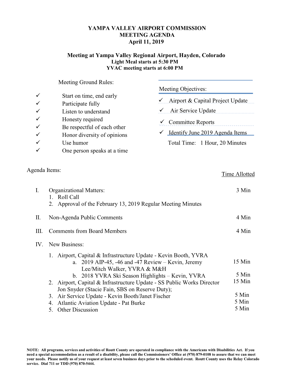 YAMPA VALLEY AIRPORT COMMISSION MEETING AGENDA April 11, 2019