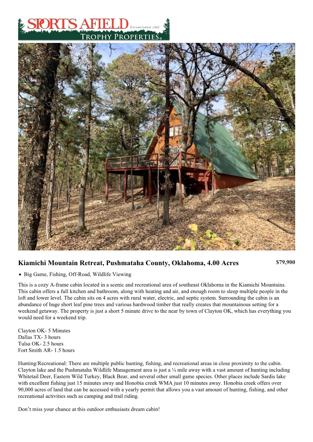 Kiamichi Mountain Retreat, Pushmataha County, Oklahoma, 4.00