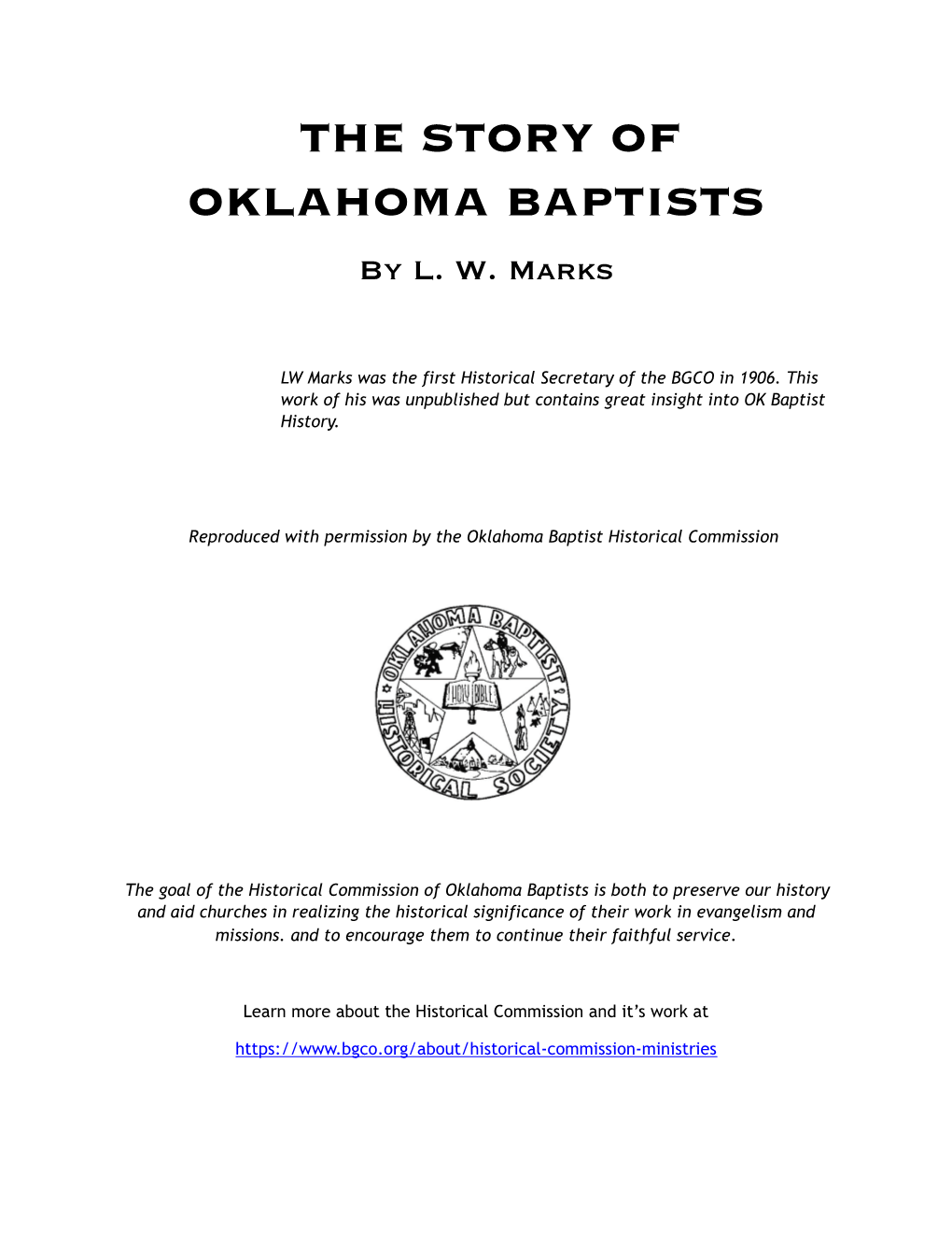 Story of OK Baptists by LW Marks