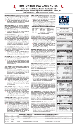 BOSTON RED SOX GAME NOTES Boston Red Sox (9-11-2) Vs