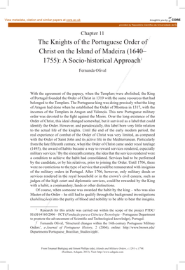 The Knights of the Portuguese Order of Christ on the Island of Madeira (1640– 1755): a Socio-Historical Approach1 Fernanda Olival