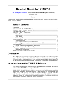 Release Notes for X11R7.6 the X.Org Foundation [ December 2010