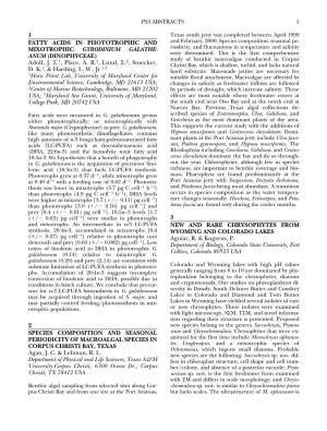 1 FATTY ACIDS in PHOTOTROPHIC and MIXOTROPHIC GYRODINIUM GALATHE- ANUM (DINOPHYCEAE) Adolf, J. E.1, Place, A. R.2, Lund, E.2, St