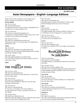 Web Gleanings: Asian Newspapers—English–Language Editions