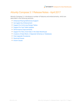 Attunity Compose 3.1 Release Notes - April 2017