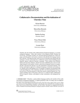 Collaborative Documentation and Revitalization of Cherokee Tone