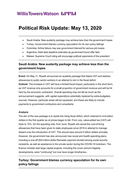 Political Risk Update: May 13, 2020