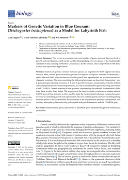 Markers of Genetic Variation in Blue Gourami (Trichogaster Trichopterus) As a Model for Labyrinth Fish