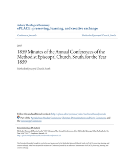 1859 Minutes of the Annual Conferences of the Methodist Episcopal Church, South, for the Year 1859 Methodist Episcopal Church, South