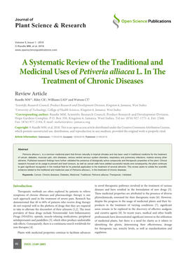 A Systematic Review of the Traditional and Medicinal Uses of Petiveria Alliacea L