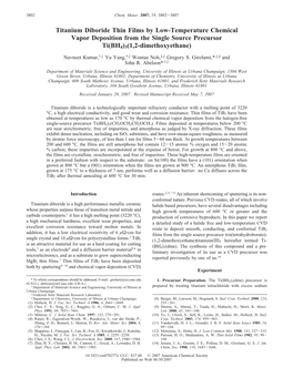 Titanium Diboride Thin Films by Low-Temperature Chemical Vapor Deposition from the Single Source Precursor Ti(BH4)3(1,2-Dimethoxyethane)