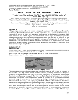 EDDY CURRENT BRAKING EMBEDDED SYSTEM *Virendra Kumar Maurya1, Rituraj Jalan1, H