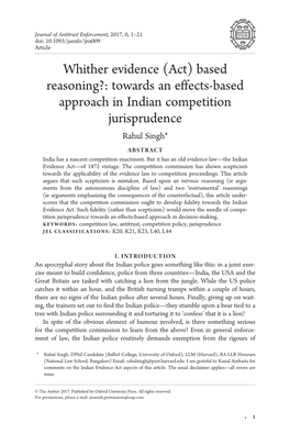 Whither Evidence (Act) Based Reasoning?: Towards an Effects-Based Approach in Indian Competition Jurisprudence