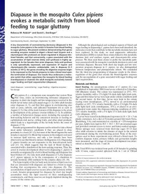 Diapause in the Mosquito Culex Pipiens Evokes a Metabolic Switch from Blood Feeding to Sugar Gluttony