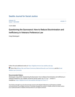 How to Reduce Discrimination and Inefficiency in Veterans Preference Law," Seattle Journal for Social Justice: Vol