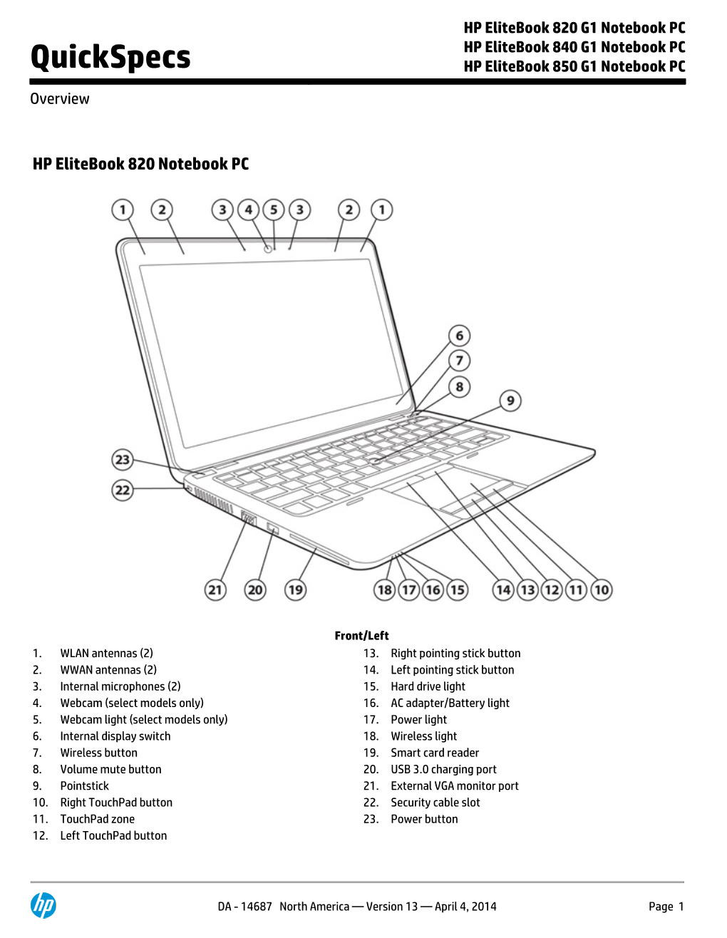 HP Elitebook 840 G1 Notebook PC &lt;Br&gt;