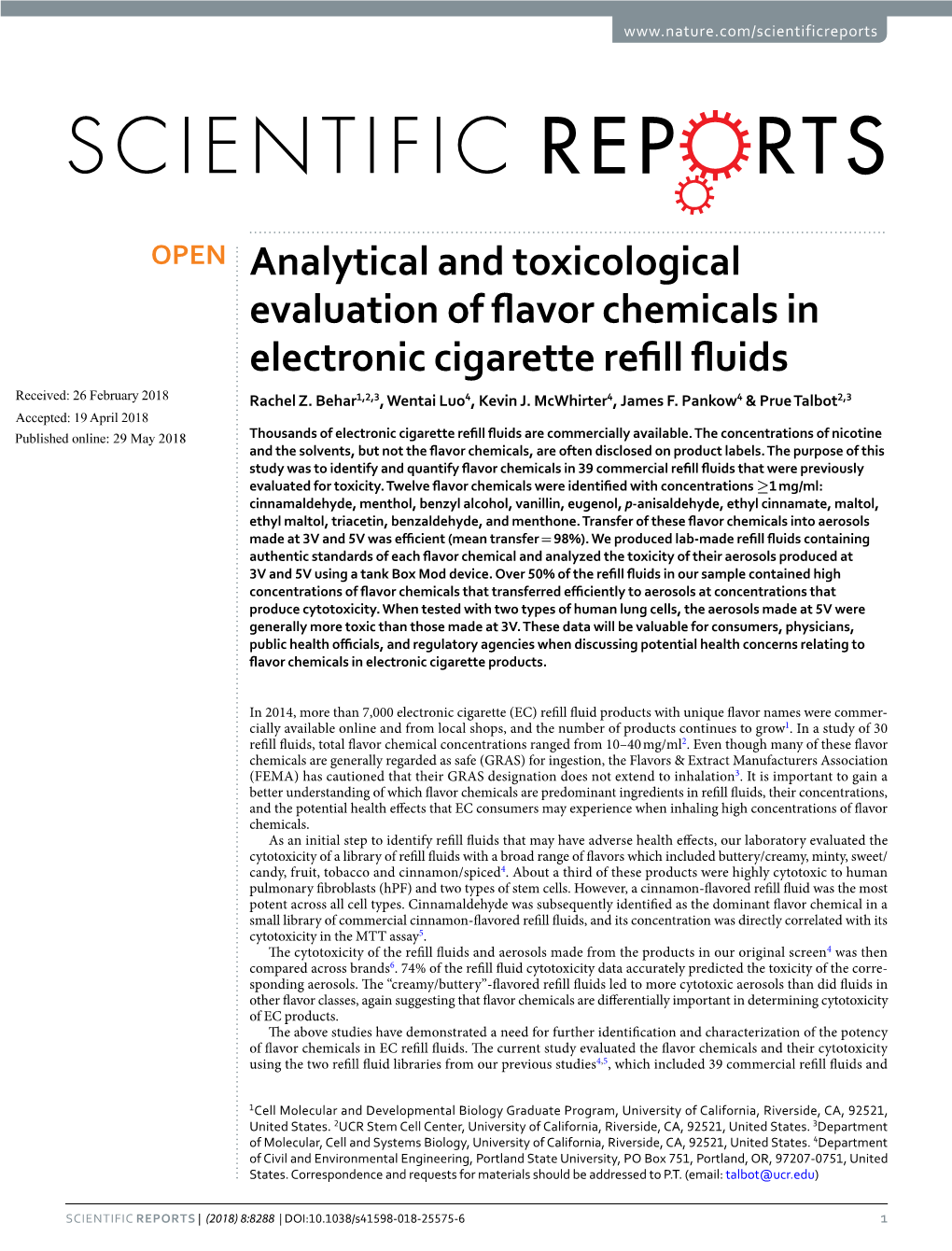 Analytical and Toxicological Evaluation of Flavor Chemicals in Electronic