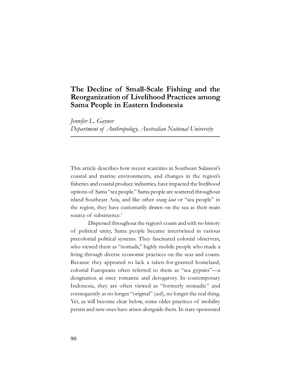 The Decline of Small-Scale Fishing and the Reorganization of Livelihood Practices Among Sama People in Eastern Indonesia