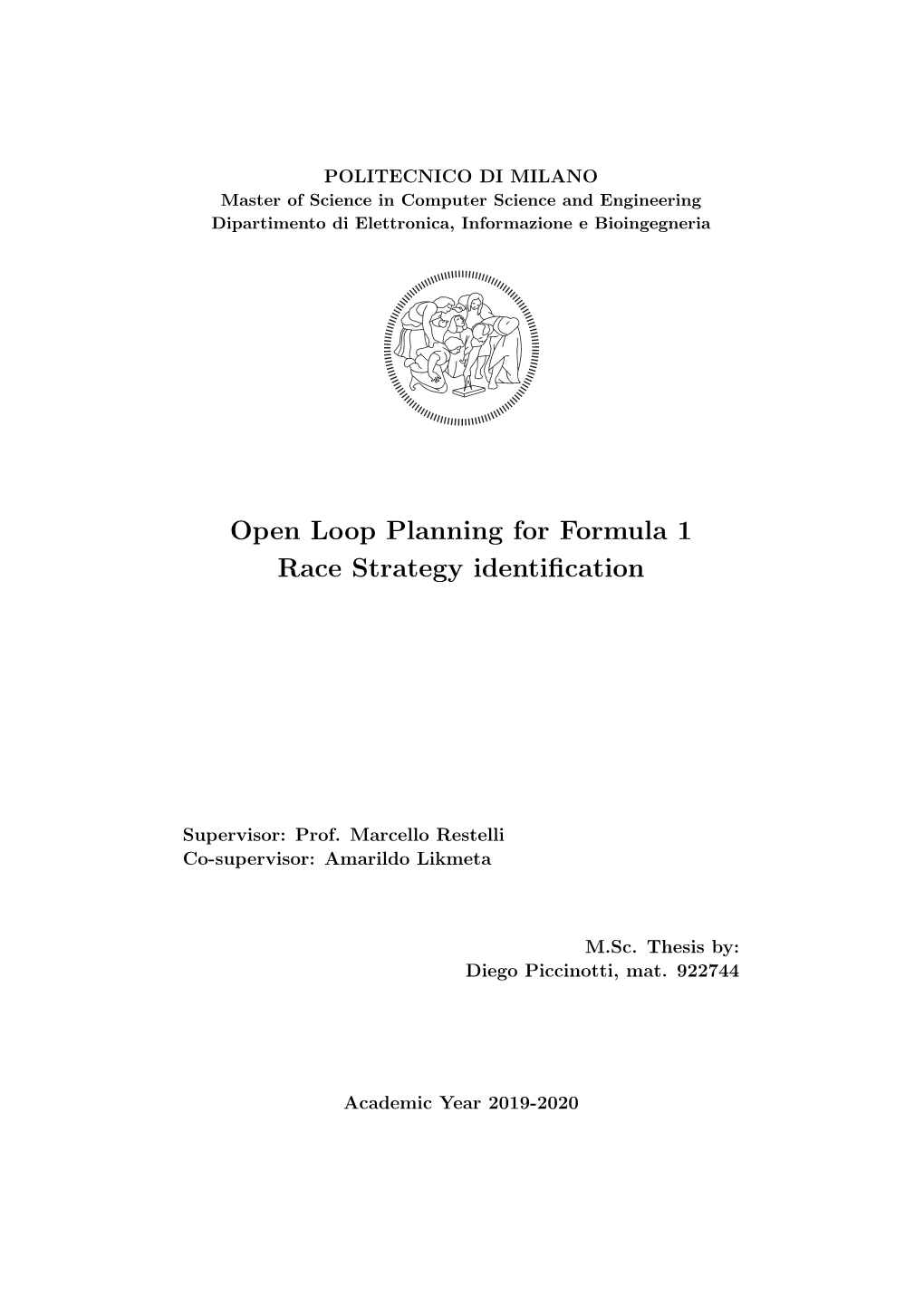 Open Loop Planning for Formula 1 Race Strategy Identification