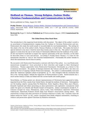 Strong Religion, Zealous Media: Christian Fundamentalism and Communication in India'