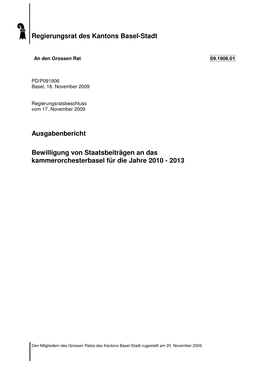 Regierungsrat Des Kantons Basel-Stadt Ausgabenbericht
