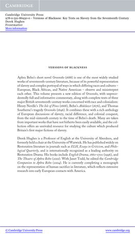 Versions of Blackness: Key Texts on Slavery from the Seventeenth Century Derek Hughes Frontmatter More Information