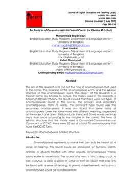 An Analysis of Onomatopoeia in Peanut Comic by Charles M. Schulz Muhammad Rifqi Firdaus English Education Study Program, Departm