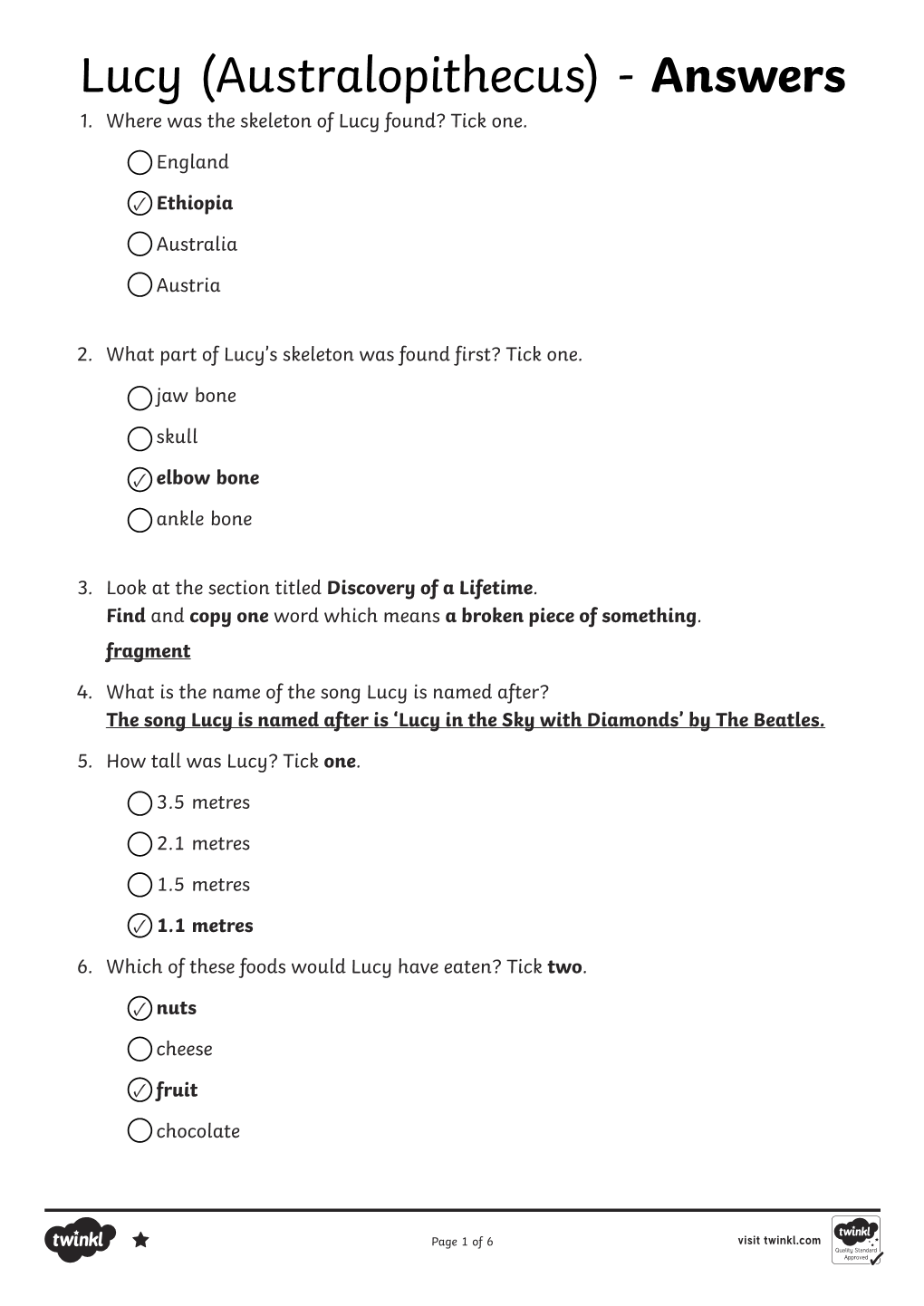 Lucy (Australopithecus) - Answers 1