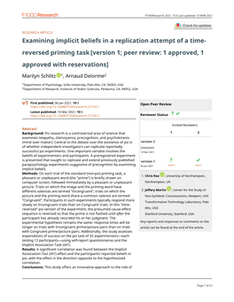 Examining Implicit Beliefs in a Replication Attempt of a Time- Reversed Priming Task [Version 1; Peer Review: 1 Approved, 1 Approved with Reservations]