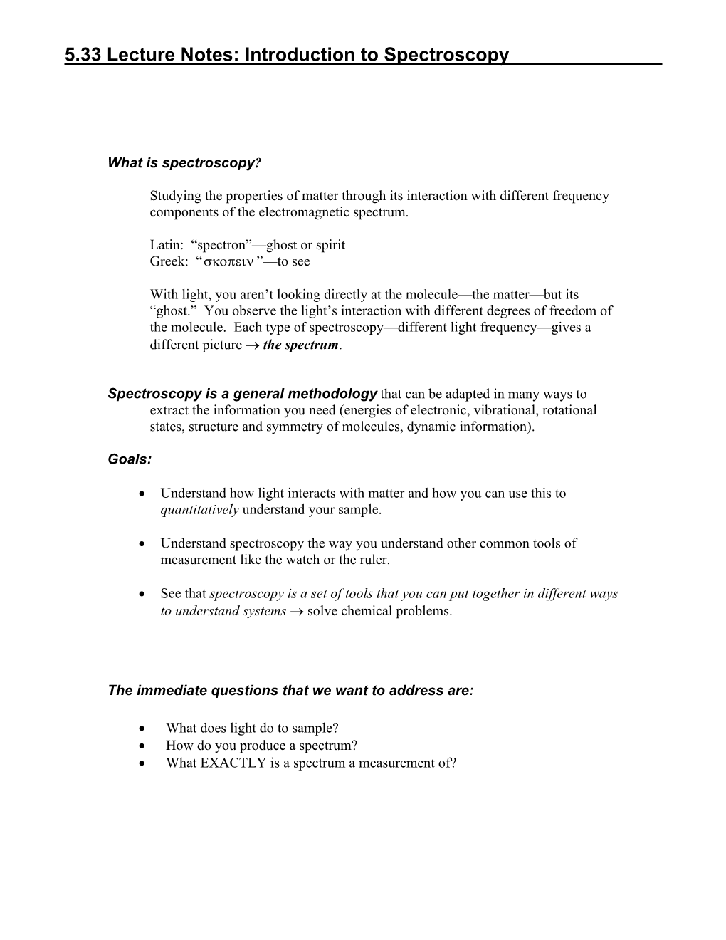 Introduction to Spectroscopy