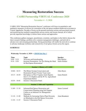 Measuring Restoration Success CASRI Partnership VIRTUAL Conference 2020