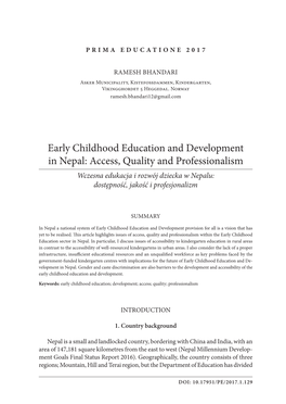 Early Childhood Education and Development in Nepal: Access, Quality and Professionalism