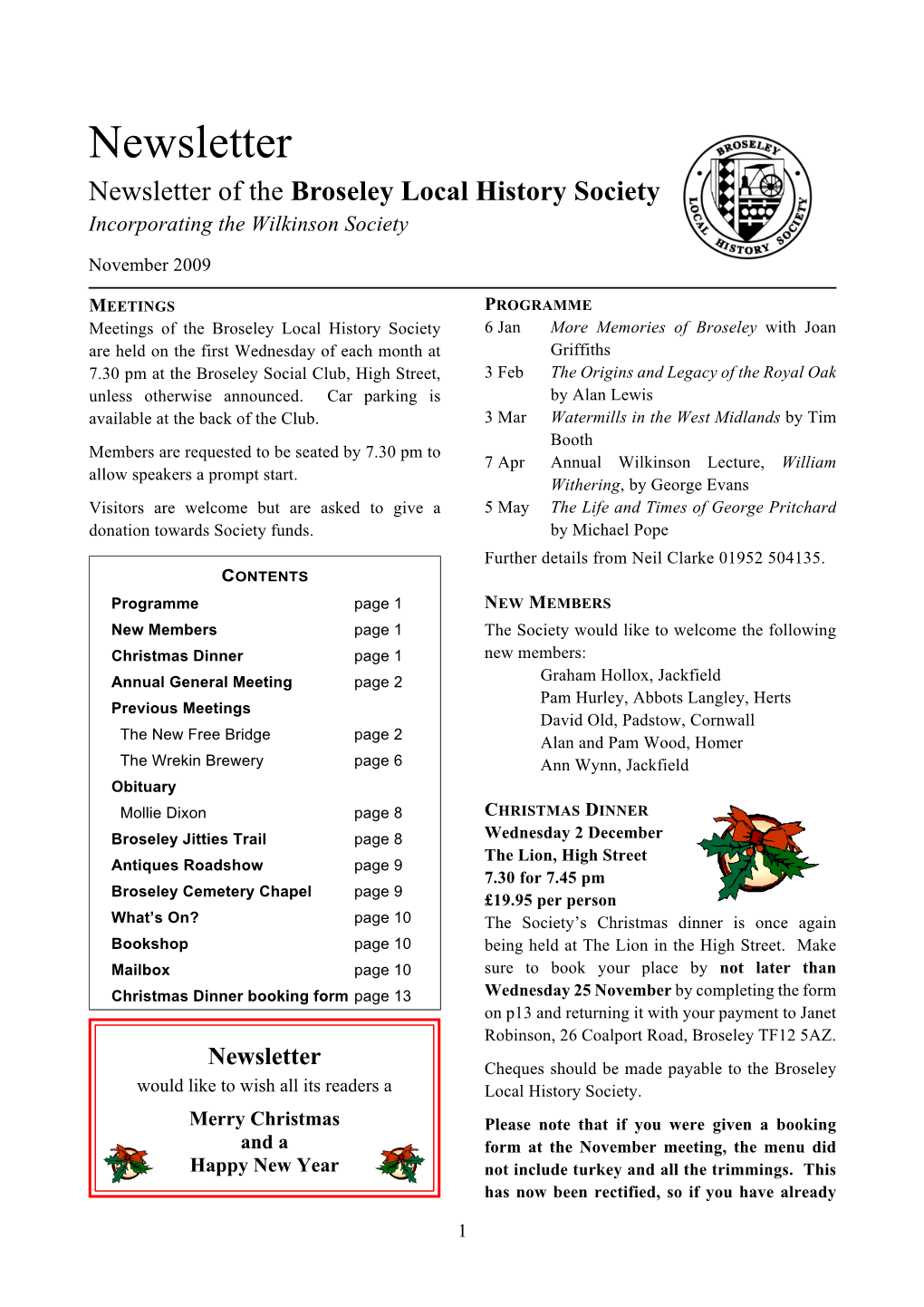 November 2009 Newsletter