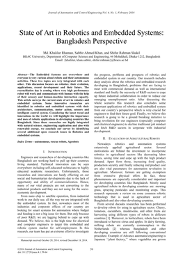 State of Art in Robotics and Embedded Systems: Bangladesh Perspective