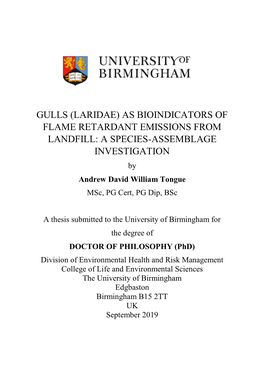 A SPECIES-ASSEMBLAGE INVESTIGATION by Andrew David William Tongue Msc, PG Cert, PG Dip, Bsc