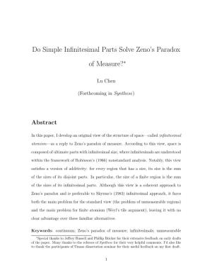 Do Simple Infinitesimal Parts Solve Zeno's Paradox of Measure?