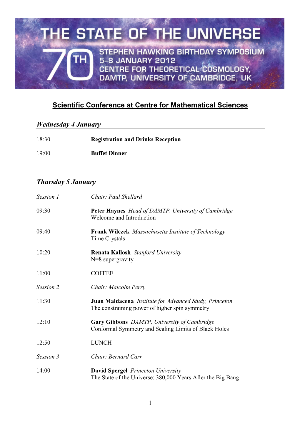 Scientific Conference at Centre for Mathematical Sciences Wednesday