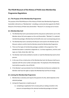 POLIN Membership Program Regulations