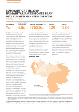 Summary of the 2020 Humanitarian Response Plan with Humanitarian Needs Overview Venezuela