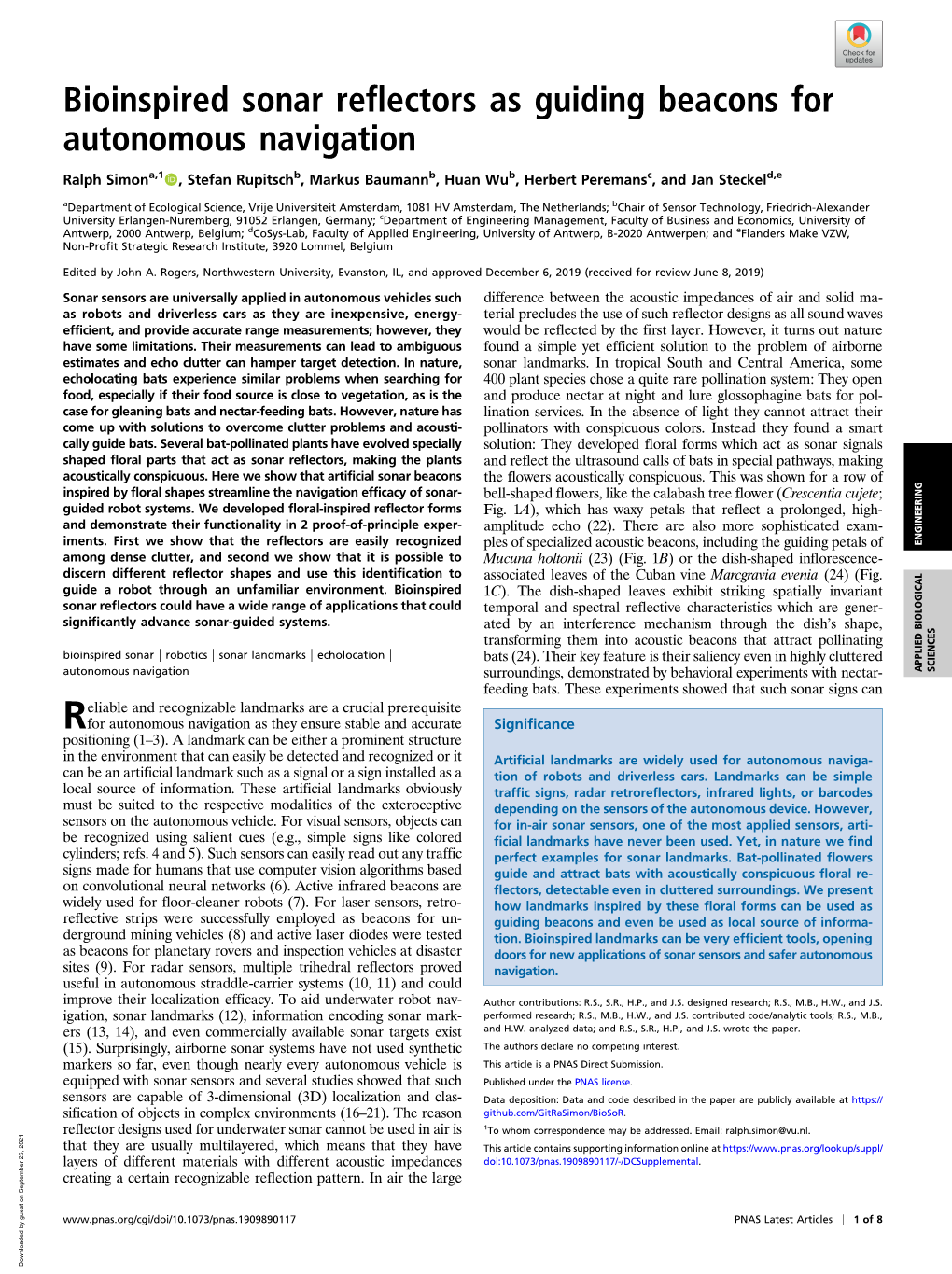 Bioinspired Sonar Reflectors As Guiding Beacons for Autonomous Navigation