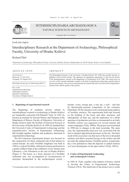 Interdisciplinary Research at the Department of Archaeology, Philosophical Faculty, University of Hradec Králové
