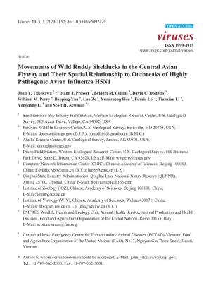 Movements of Wild Ruddy Shelducks in the Central Asian Flyway and Their Spatial Relationship to Outbreaks of Highly Pathogenic Avian Influenza H5N1