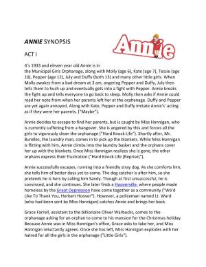 Annie Synopsis Act I